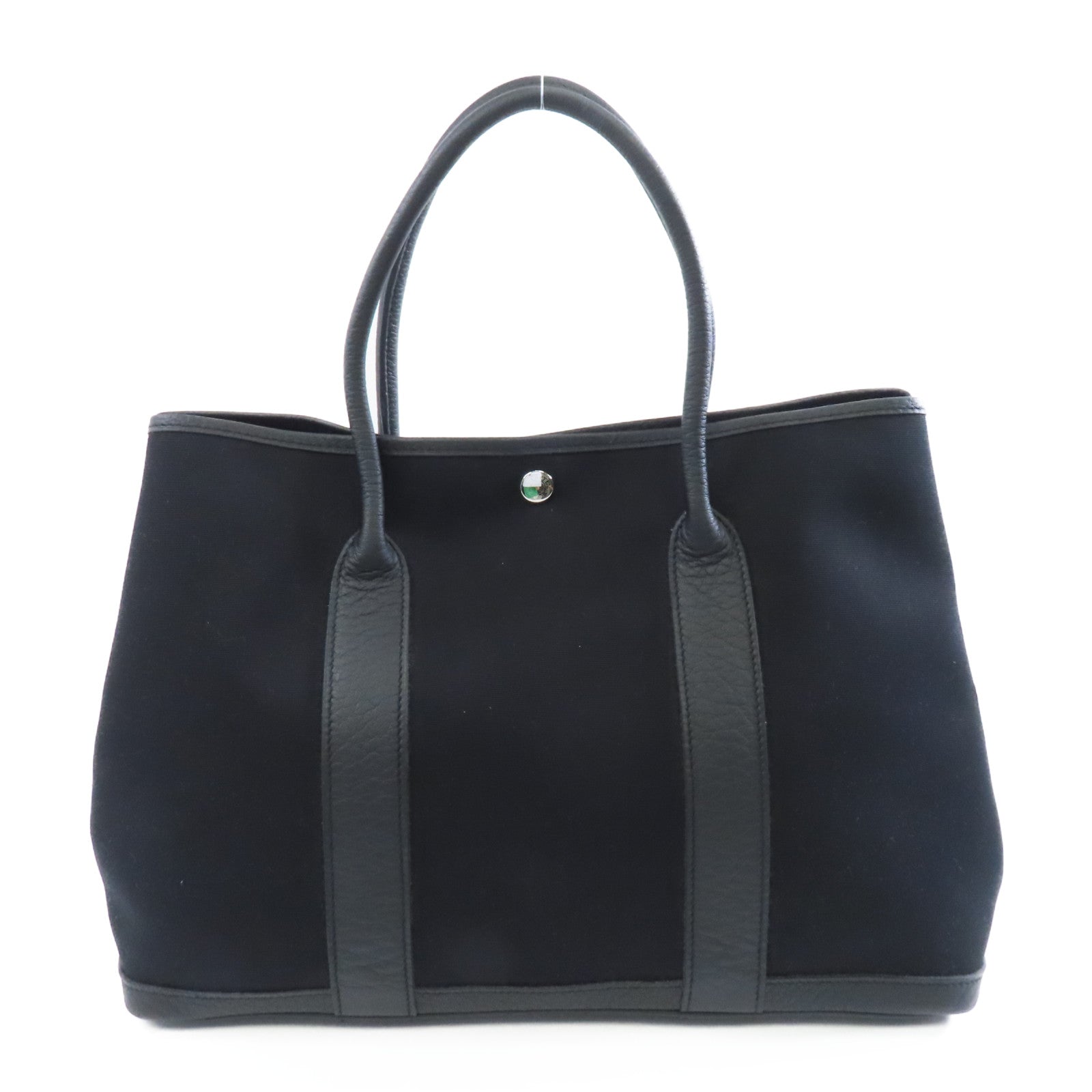HERMES 帆布/皮革Garden Party PM銀扣手挽袋黑色