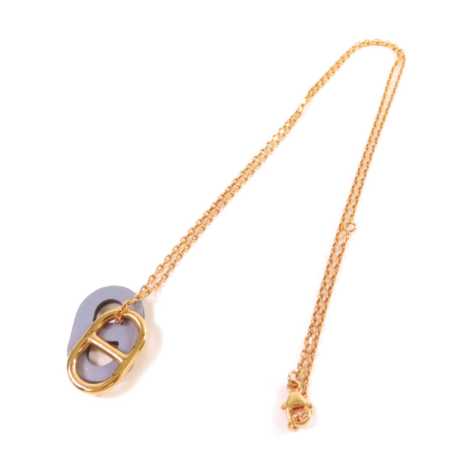 HERMES 牛皮皮革/金屬O'Maillon Pendant Necklace項鏈啡色/金色