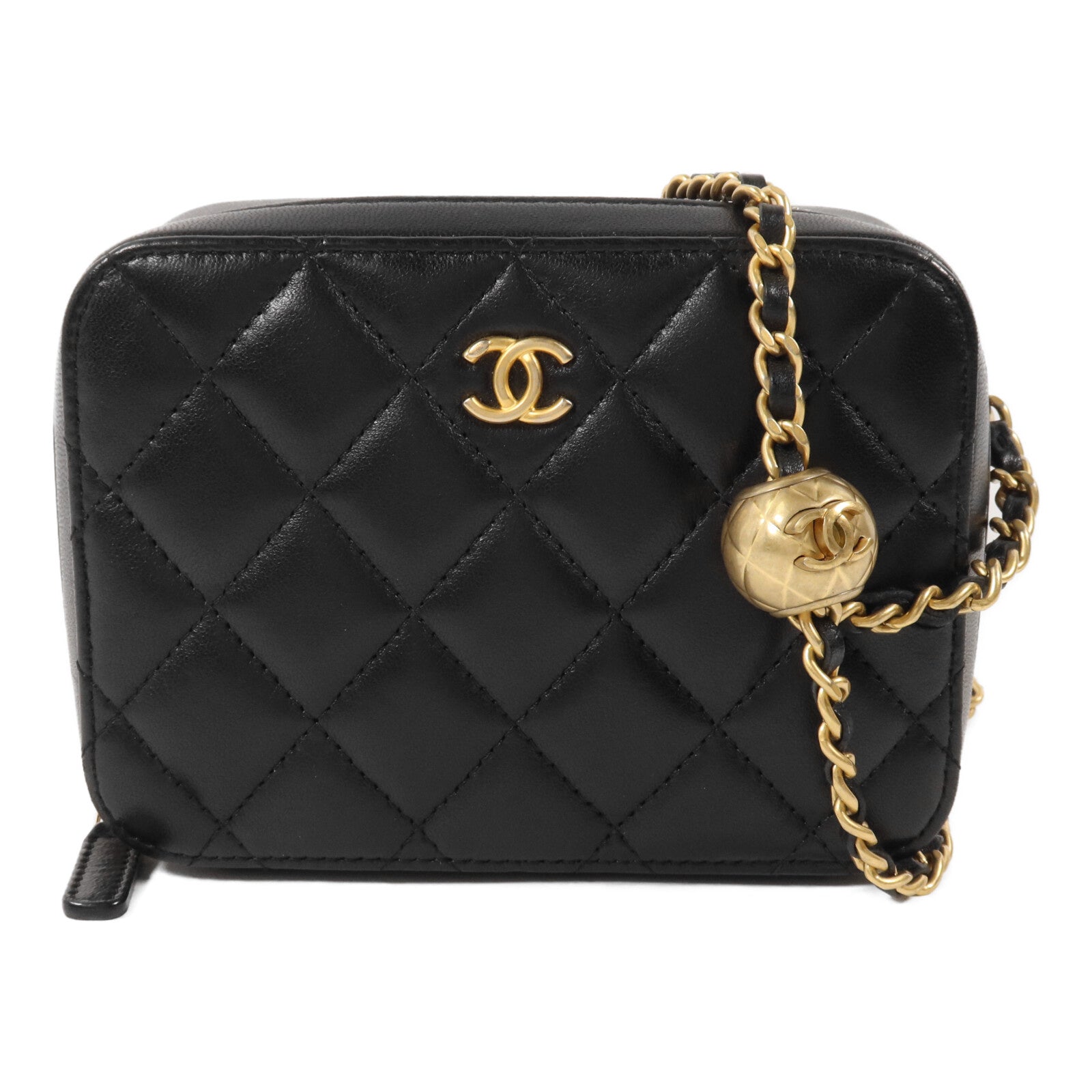 CHANEL 羊皮皮革Mini Vanity with Gold Ball鏈帶肩背袋