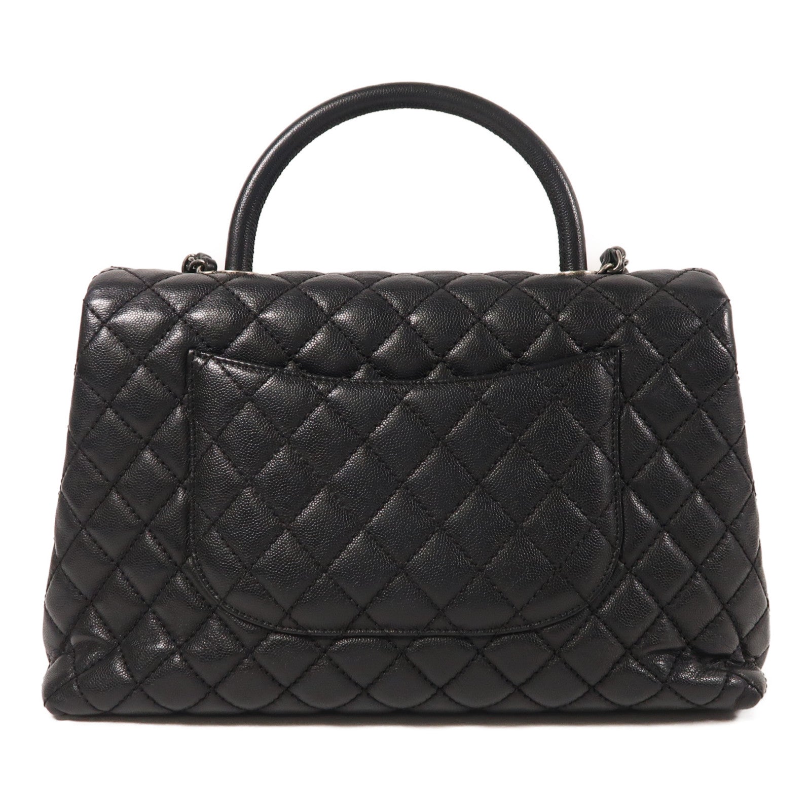 CHANEL 牛皮皮革Coco Handle Large銀扣手挽肩背兩用袋