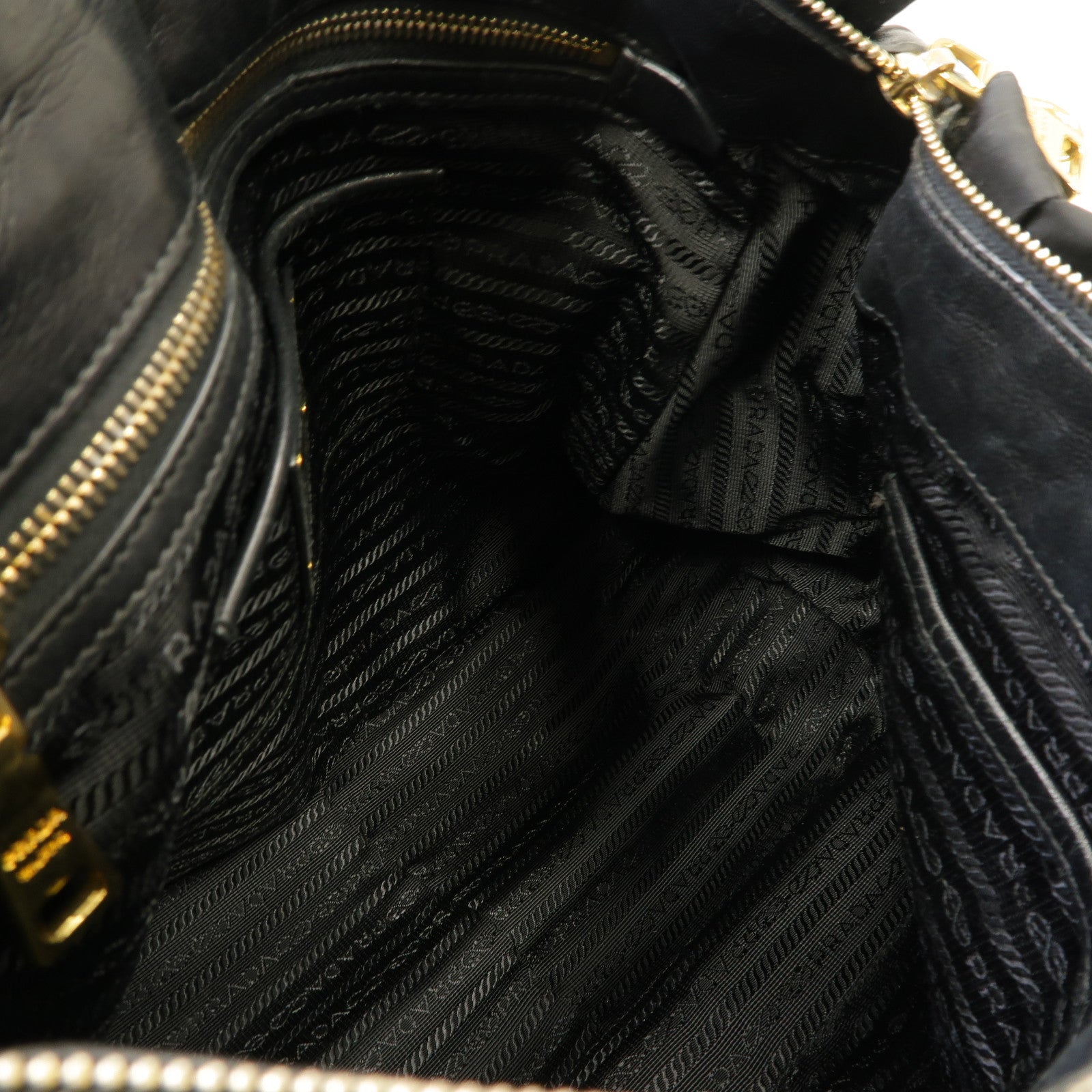 PRADA 尼龍/牛皮皮革2 Way Shoulder金扣手挽肩背兩用袋黑色