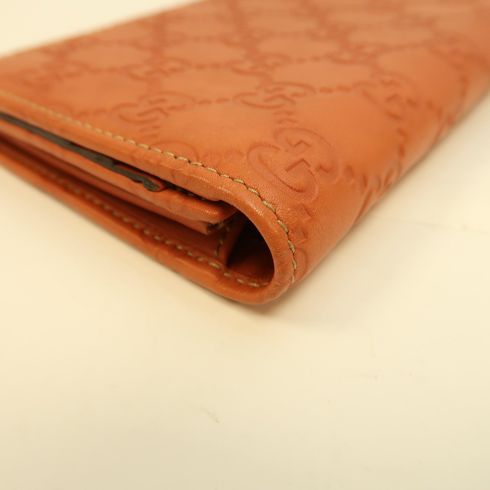 GUCCI 牛皮皮革Long Wallet金扣長錢包橙色