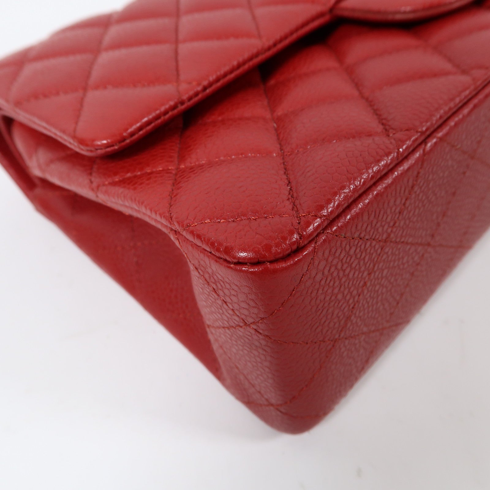 CHANEL 菱格Caviar皮革Classic Flap 25銀扣鏈帶肩背袋紅色