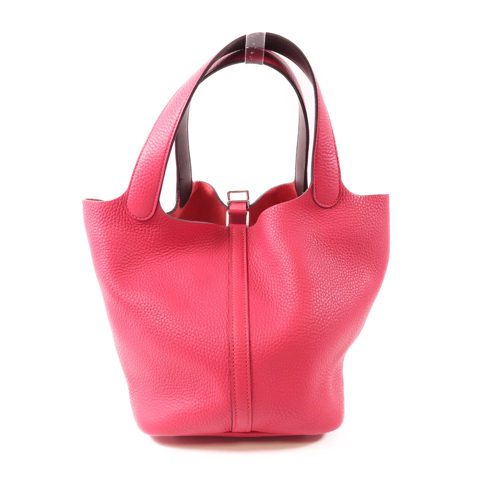 HERMES PHW Picotin MM Handbag Taurillon Clemence Leather Framboise/Rouge Sellier