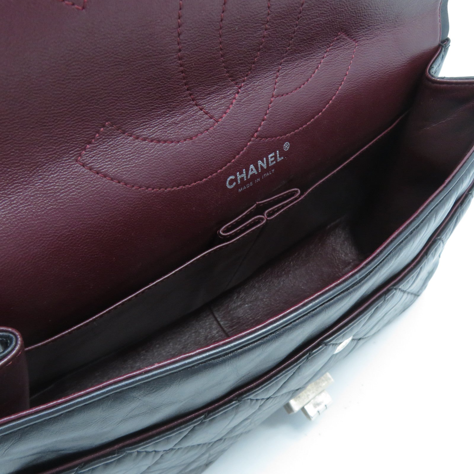 CHANEL 【激減優惠】菱格牛皮皮革2.55銀扣鏈帶肩背袋黑色