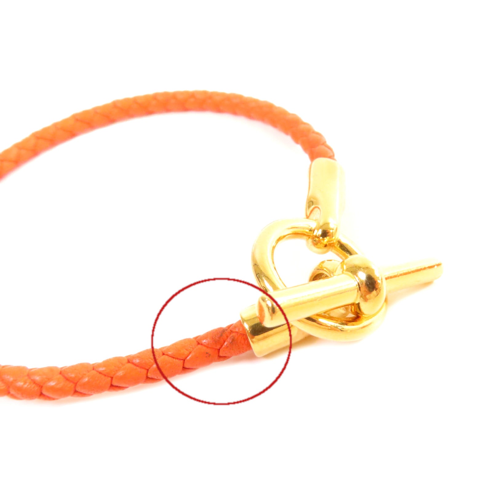 HERMES 牛皮皮革Glenan Bracelet金扣手鏈橙色