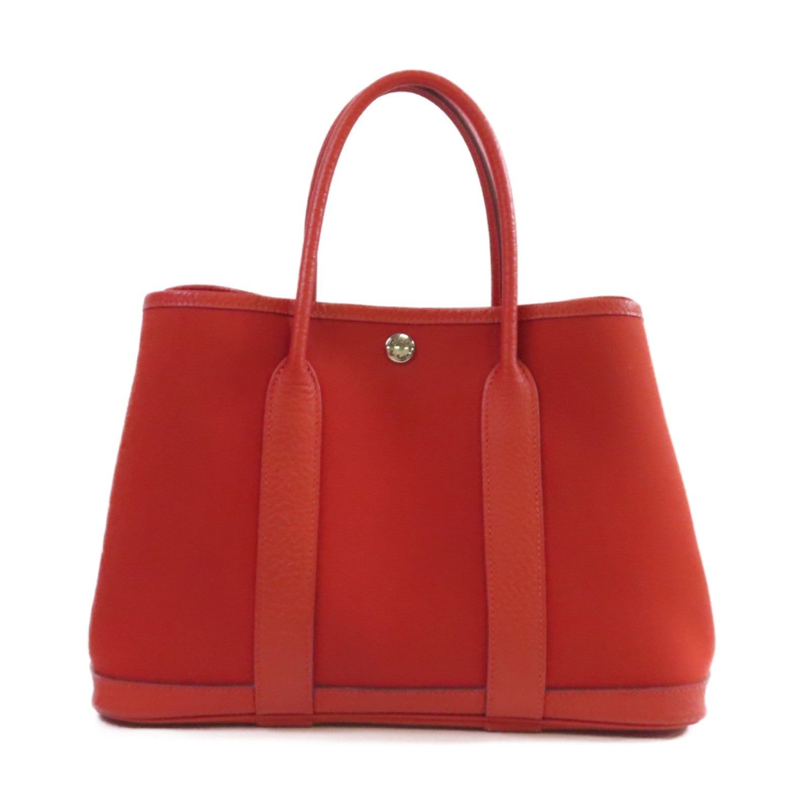 HERMES 【激減優惠】帆布Garden Party TPM Tote Bag銀扣手挽袋紅色