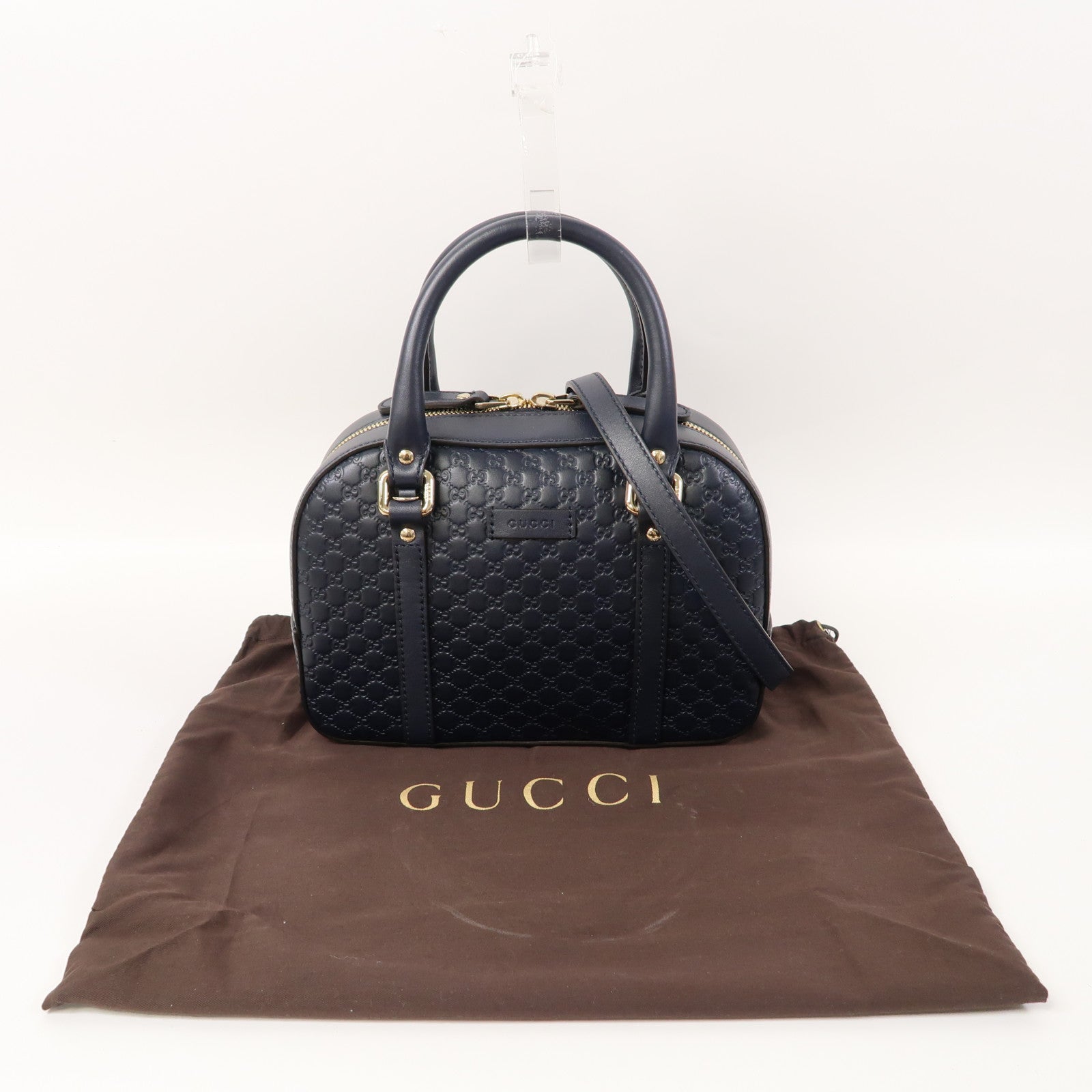 GUCCI 牛皮皮革Guccissima 2 Way Shoulder金扣手挽肩背兩用袋深藍色