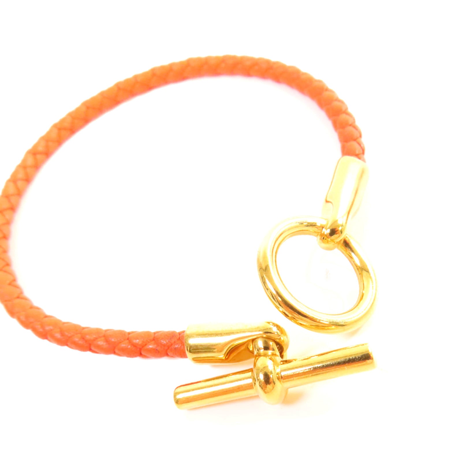 HERMES 牛皮皮革Glenan Bracelet金扣手鏈橙色