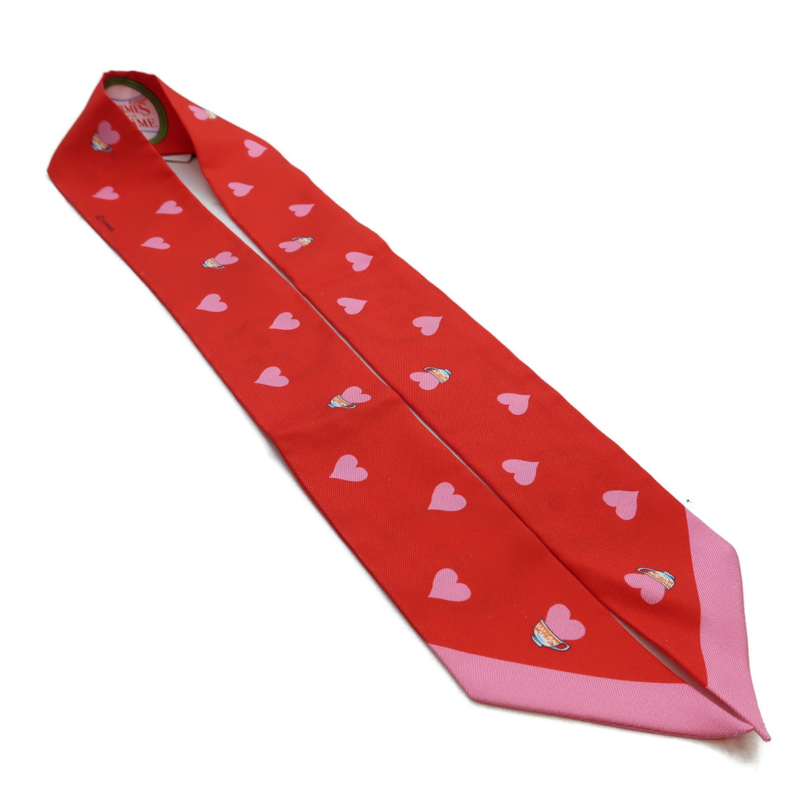 HERMES 【激減優惠】絲質Valentine's Twilly絲巾粉紅色/紅色