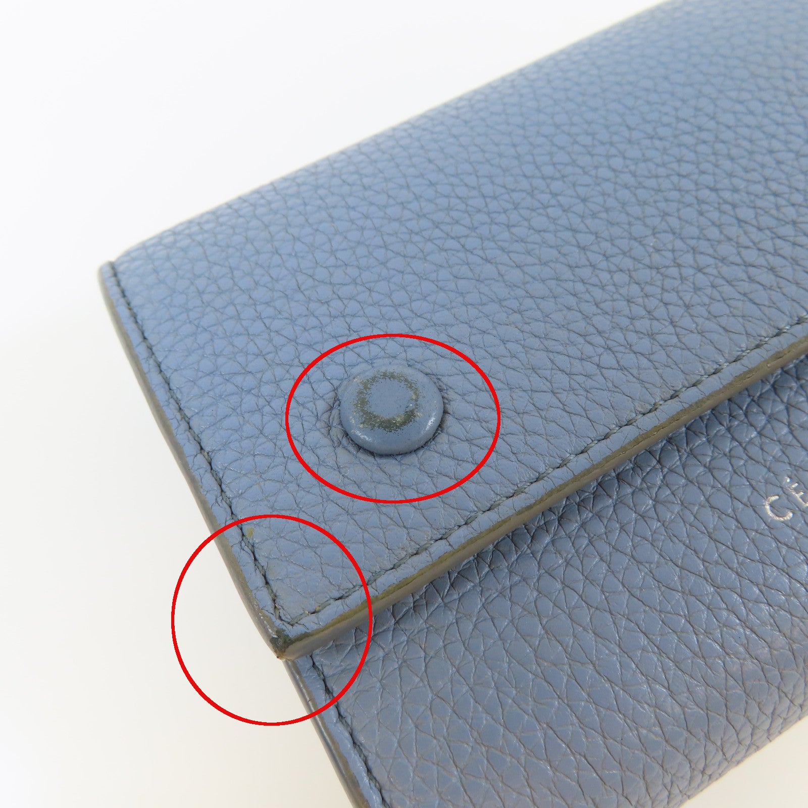 CELINE 牛皮皮革Small Wallet銀扣錢包淺藍色