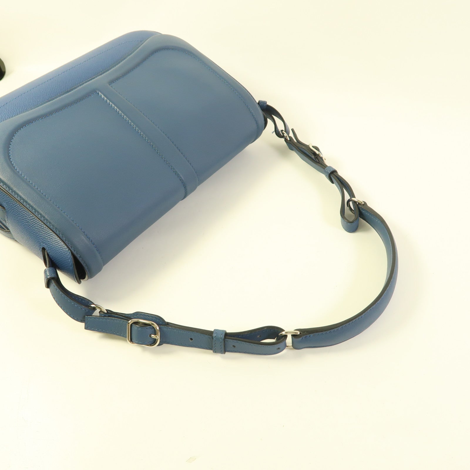HERMES PHW Harnais Shoulder Bag Veau Epsom Swift Leather Colvert Blue