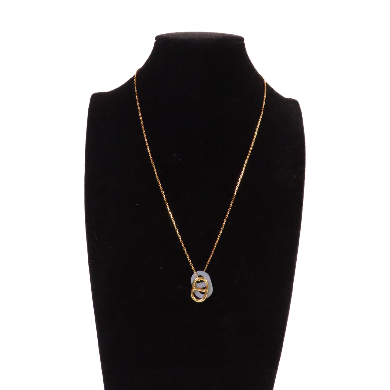 HERMES 牛皮皮革/金屬O'Maillon Pendant Necklace項鏈啡色/金色
