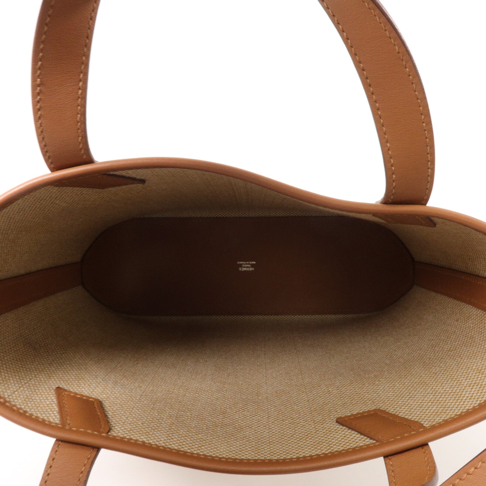 HERMES 帆布Cabas H En Biais 27手挽肩背兩用袋Gold/Beige