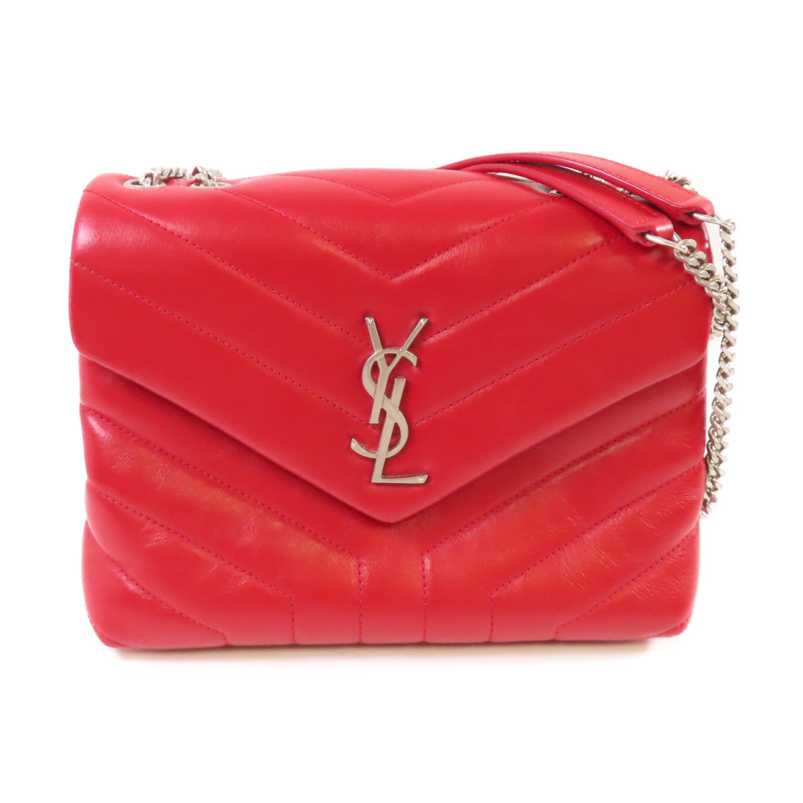YVES SAINT LAURENT 斜紋牛皮皮革Shoulder Bag金扣鏈帶肩背袋紅色