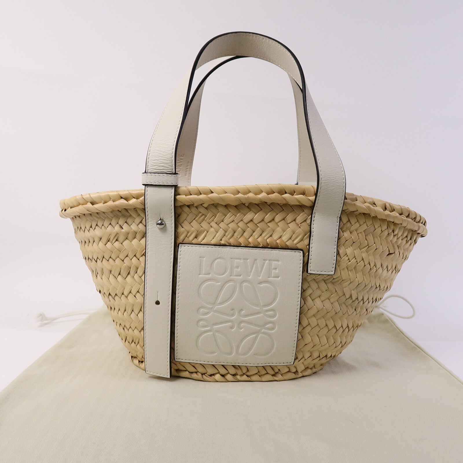 LOEWE Raffia/牛皮皮革Basket Bag肩背袋