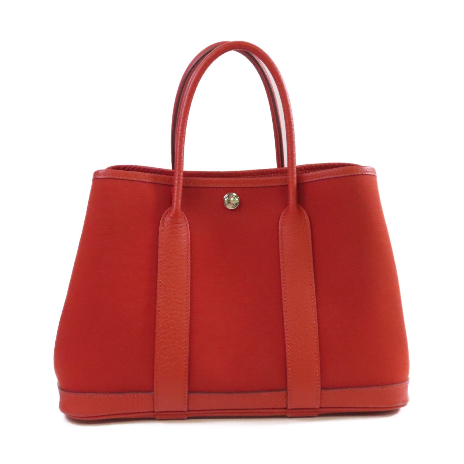 HERMES 【激減優惠】帆布Garden Party TPM Tote Bag銀扣手挽袋紅色