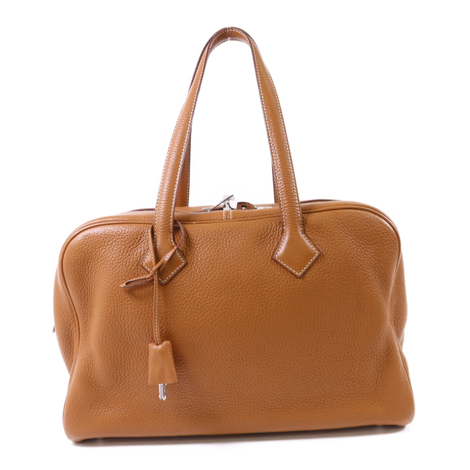 HERMES Clemence皮革Victoria銀扣手挽袋Gold