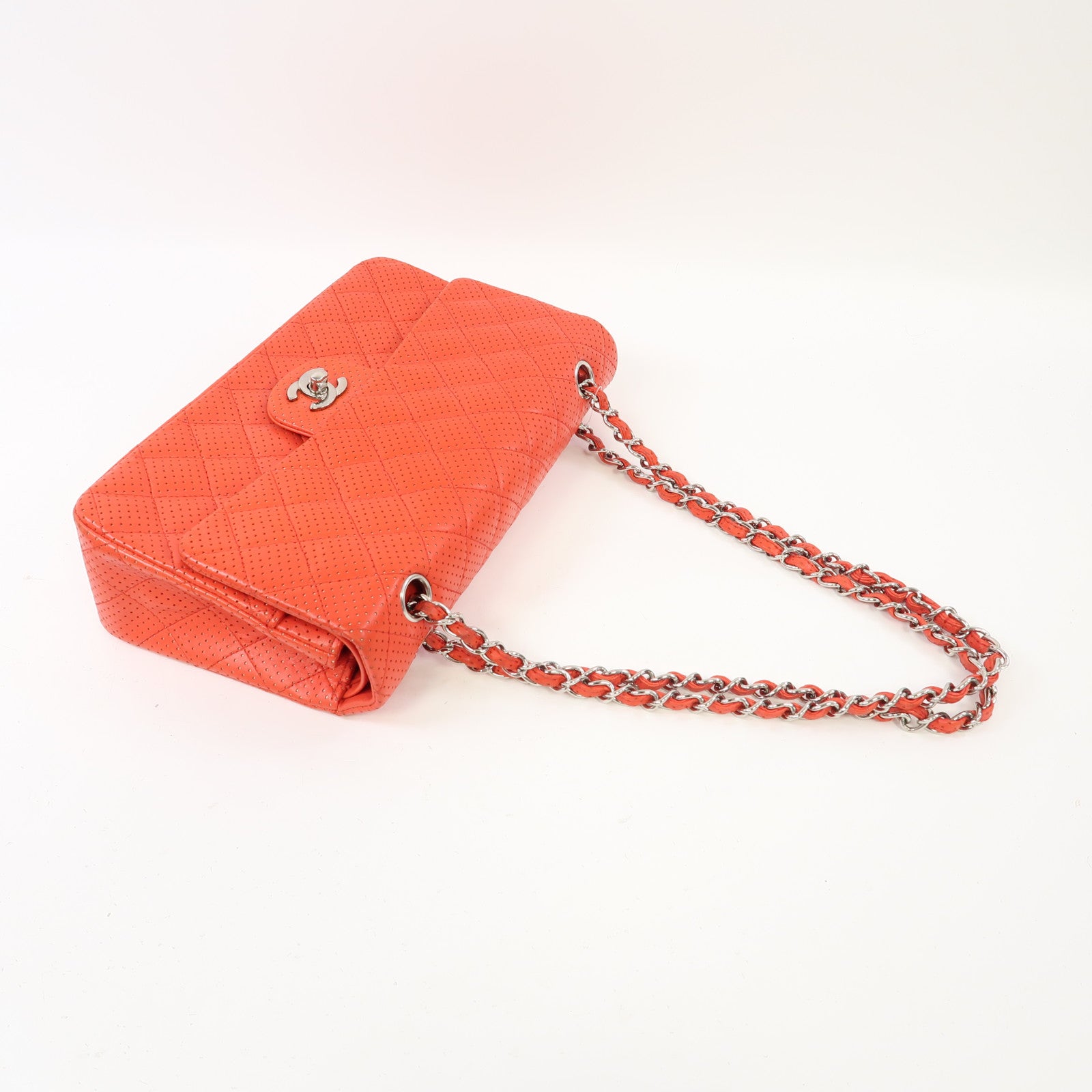 CHANEL 【激減優惠】菱格牛皮皮革Chain Shoulder銀扣鏈帶肩背袋紅色