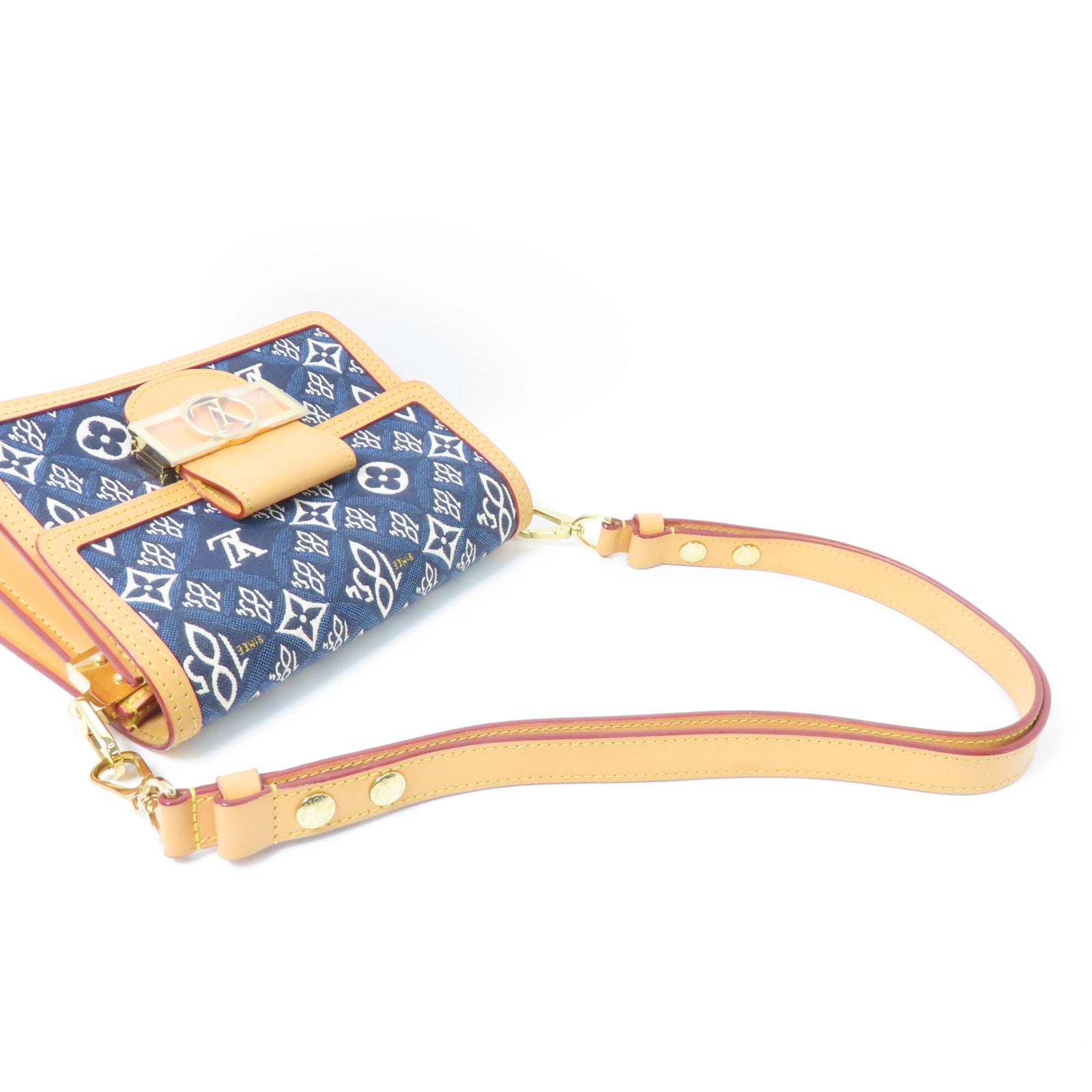LOUIS VUITTON Monogram Jacquard Since 1854 Dauphine Mini金扣肩背袋藍色/啡色