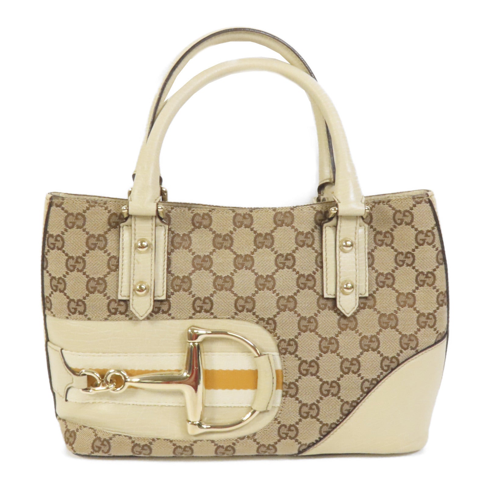 GUCCI 帆布Horsebit Tote金扣手挽袋