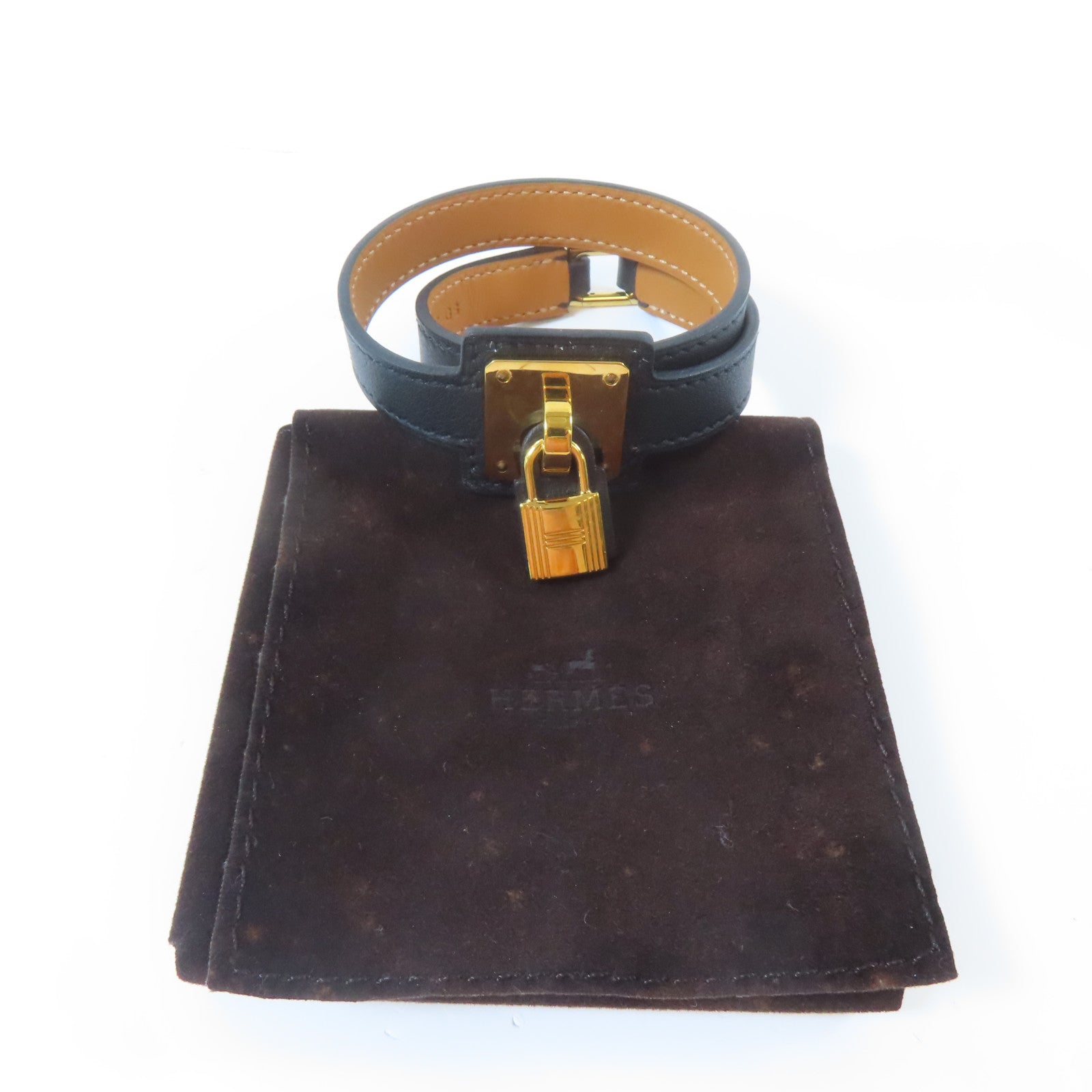 HERMES Swift皮革O'Kelly Bracelet金扣手鐲黑色