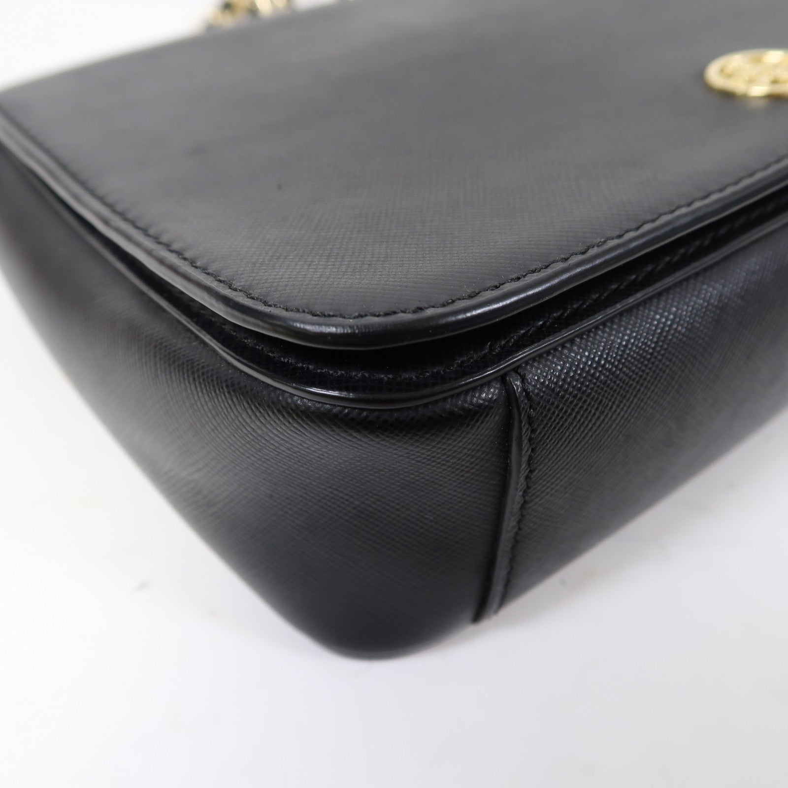 Tory Burch 皮革Chain Shoulder銀扣鏈帶肩背袋黑色