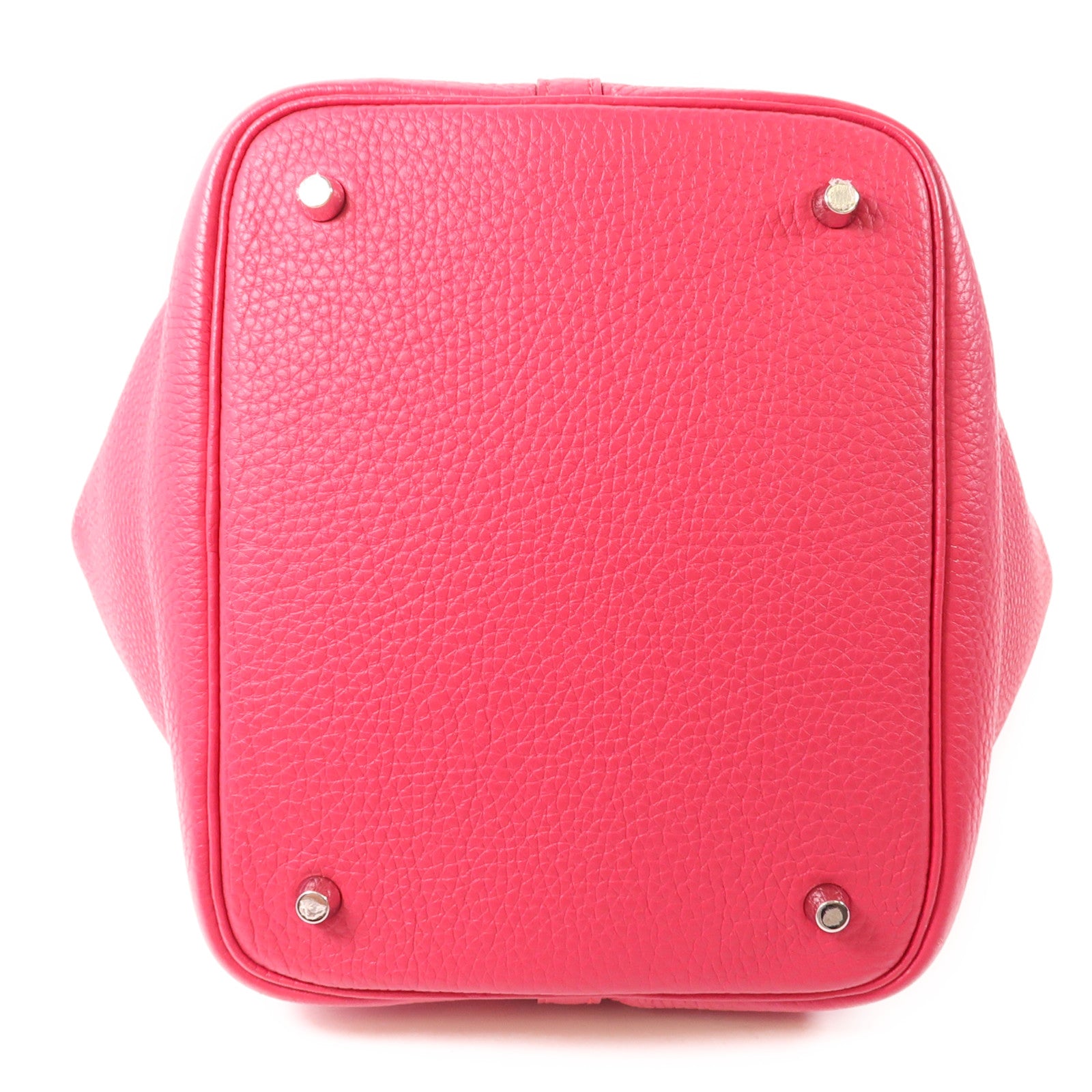 HERMES Clemence皮革Picotin MM銀扣手挽袋Framboise/Rouge Sellier