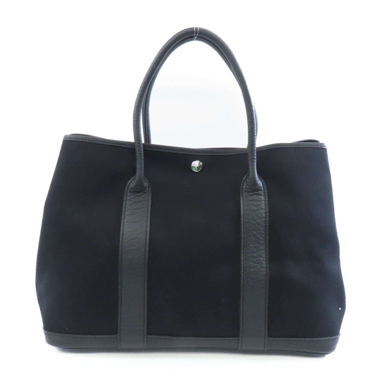 HERMES 帆布/皮革Garden Party PM銀扣手挽袋黑色