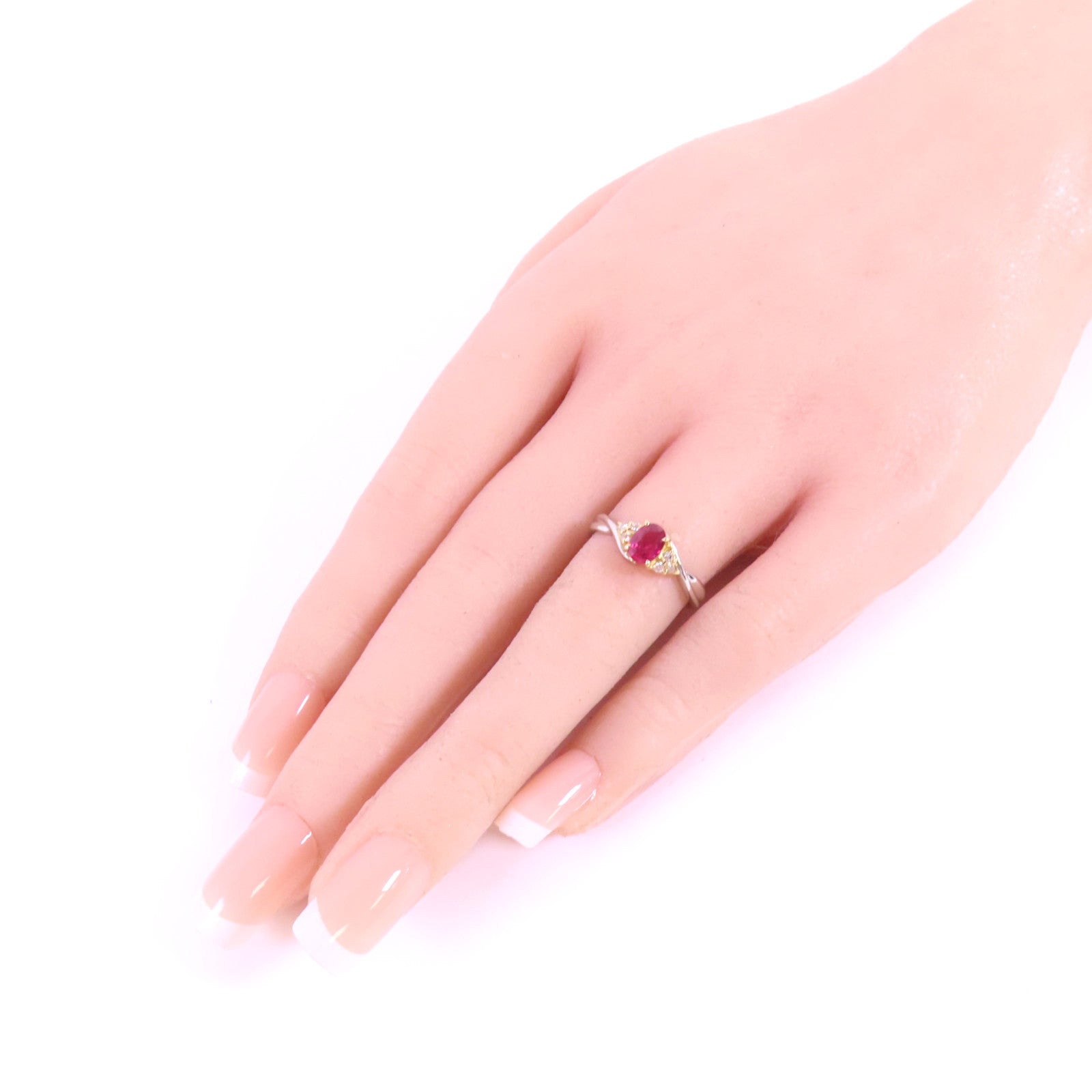 JEWELRY 【激減優惠】PT900鉑金/18K黃金/紅寶石/鑽石Ruby Diamond Ring戒指US#5.75