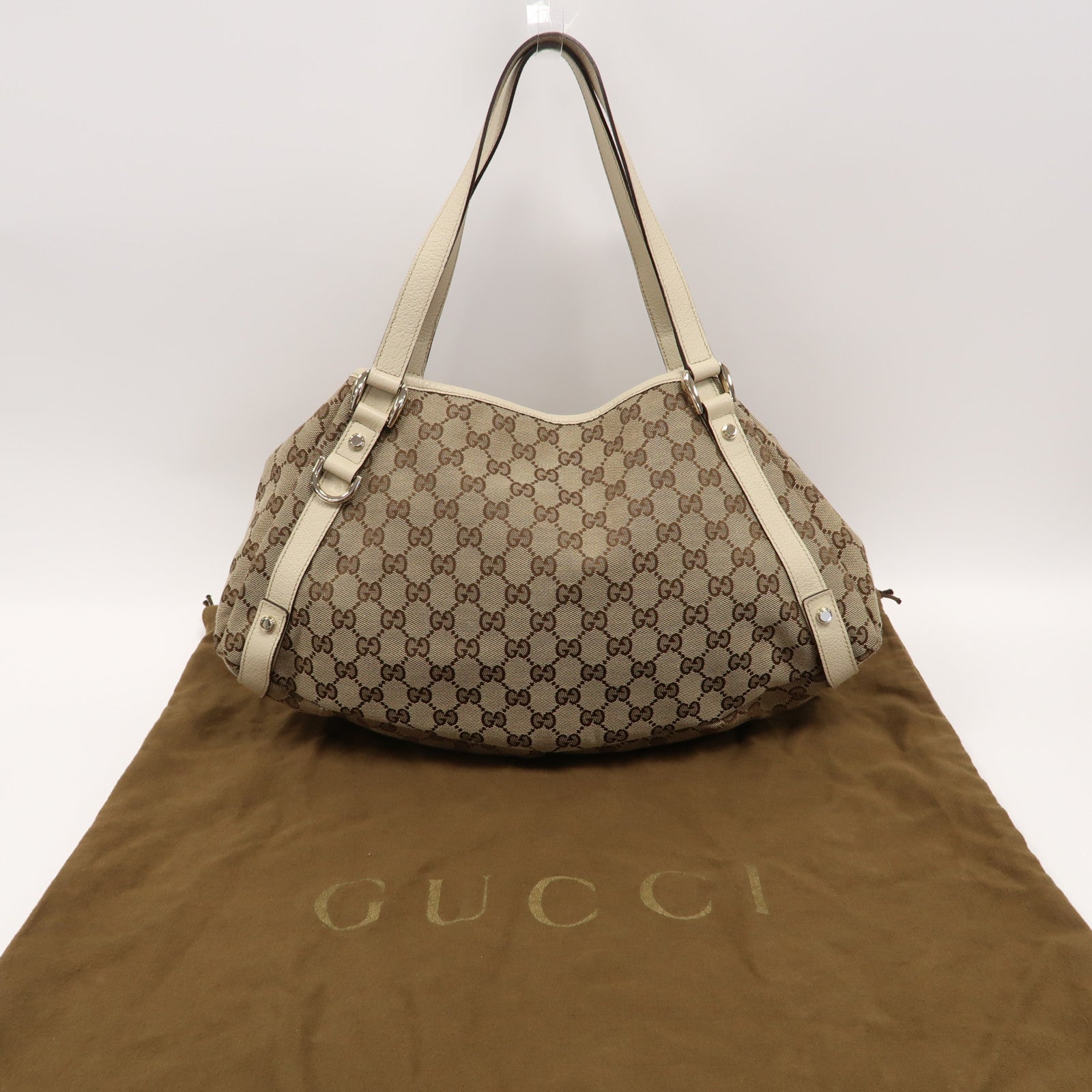 GUCCI 【激減優惠】帆布Abbey Shoulder Bag金扣肩背袋啡色/白色