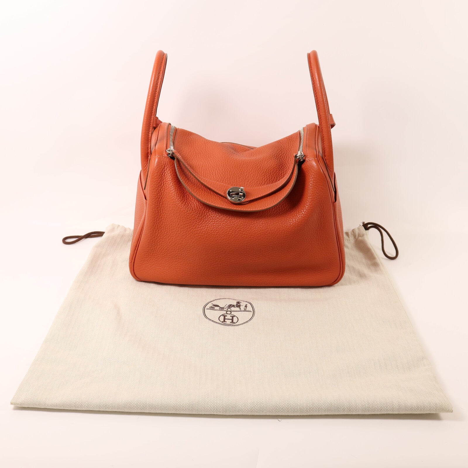 HERMES Togo皮革Lindy 30銀扣手挽肩背兩用袋Capucine