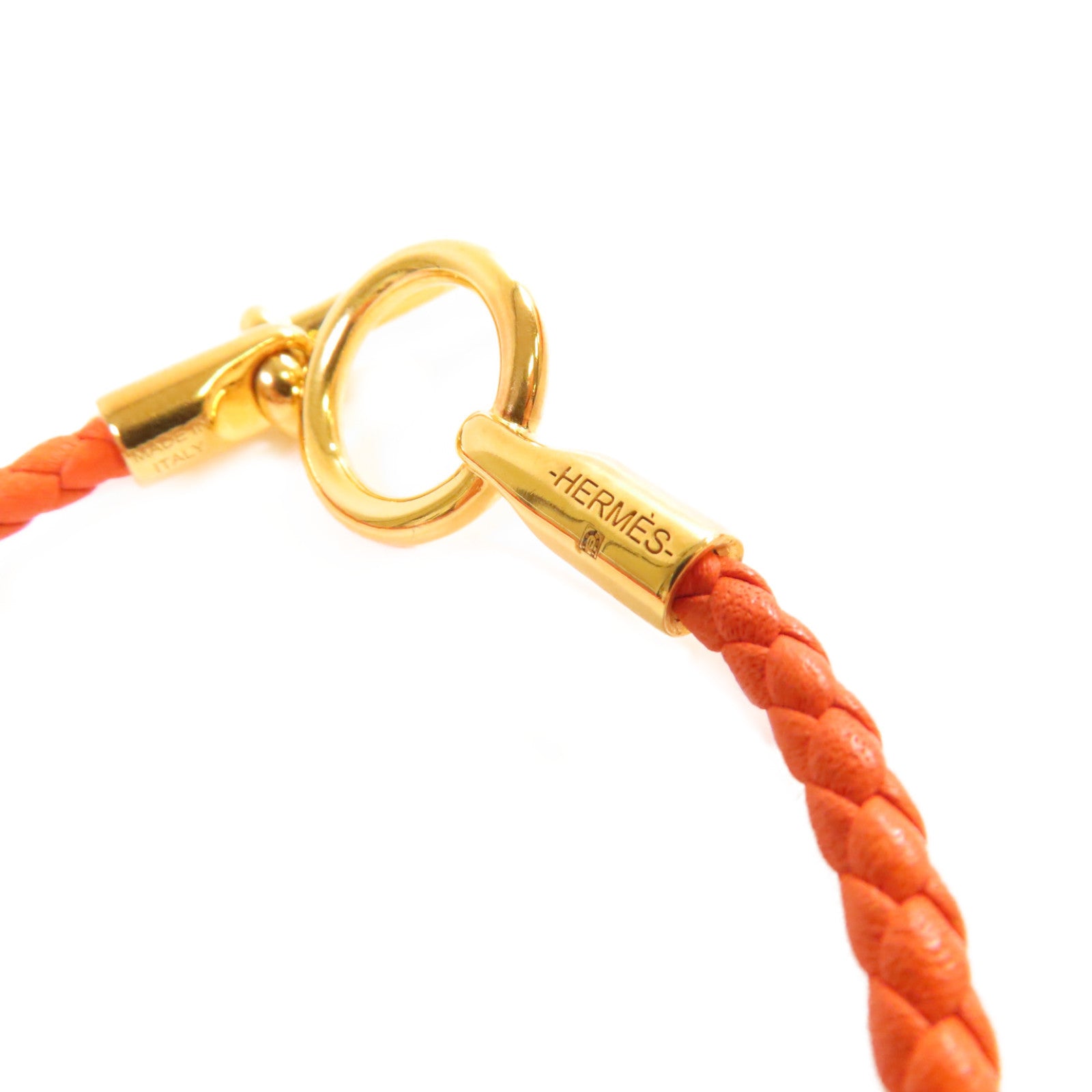 HERMES 牛皮皮革Glenan Bracelet金扣手鏈橙色