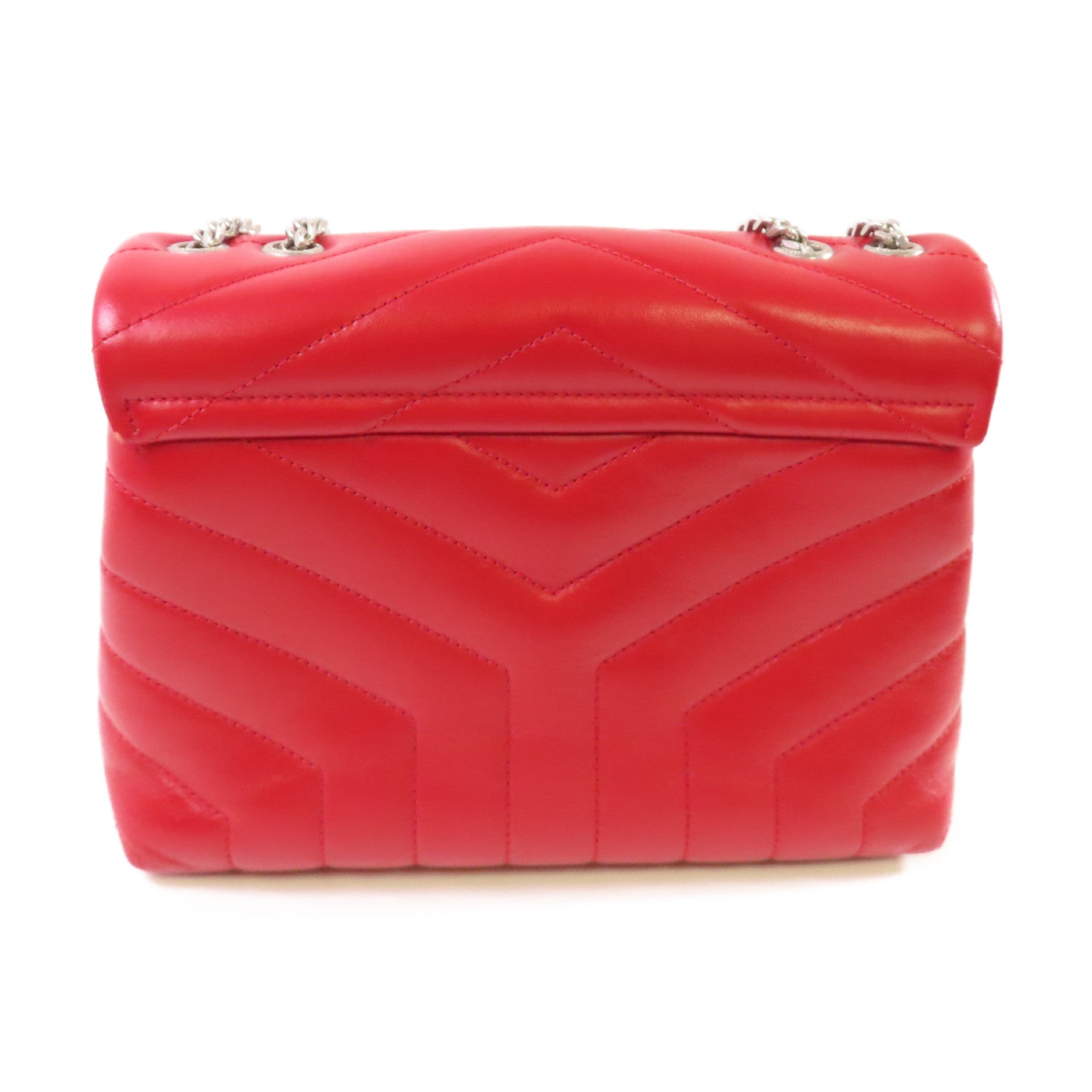 YVES SAINT LAURENT 斜紋牛皮皮革Shoulder Bag金扣鏈帶肩背袋紅色