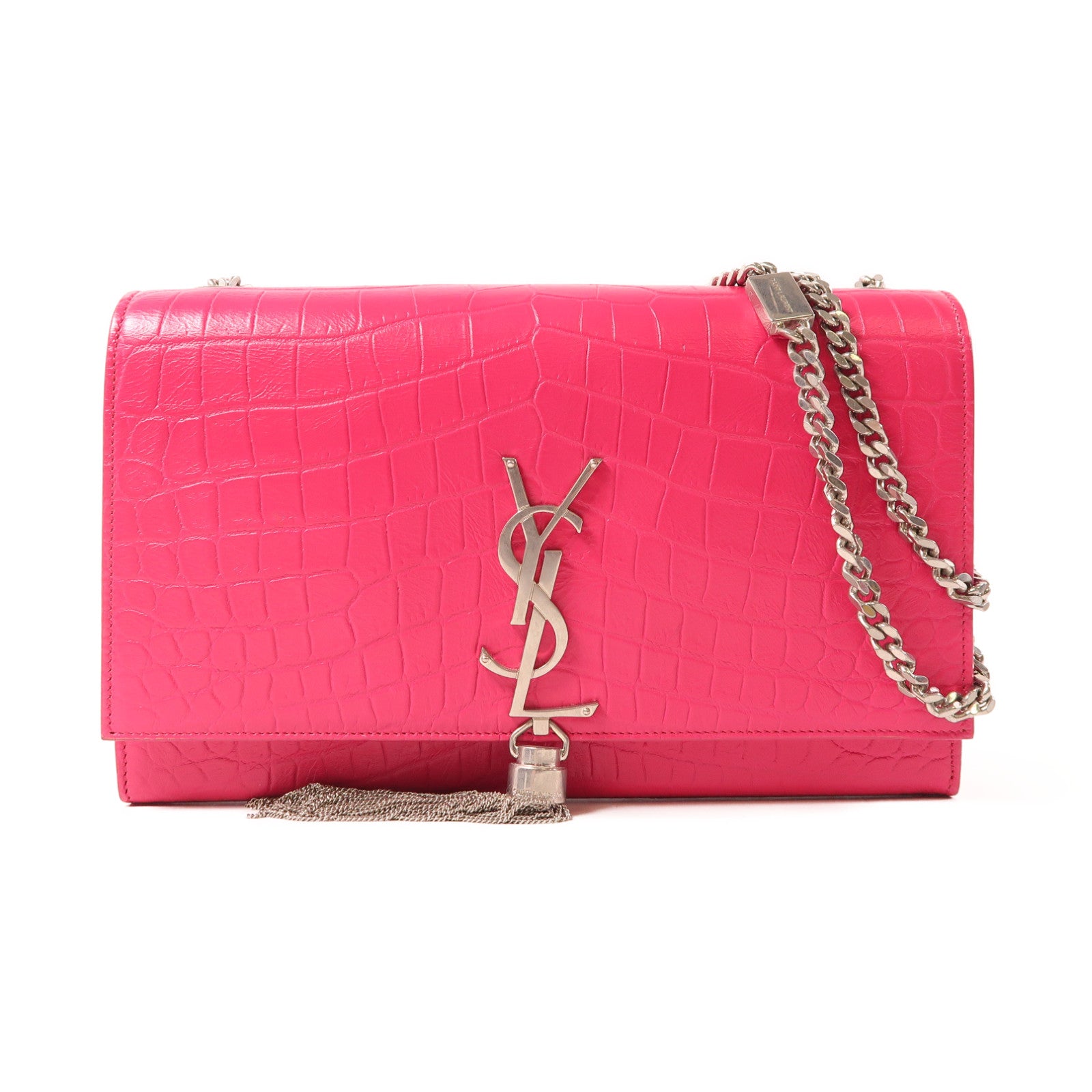SAINT LAURENT 牛皮皮革Kate銀扣鏈帶肩背袋粉紅色