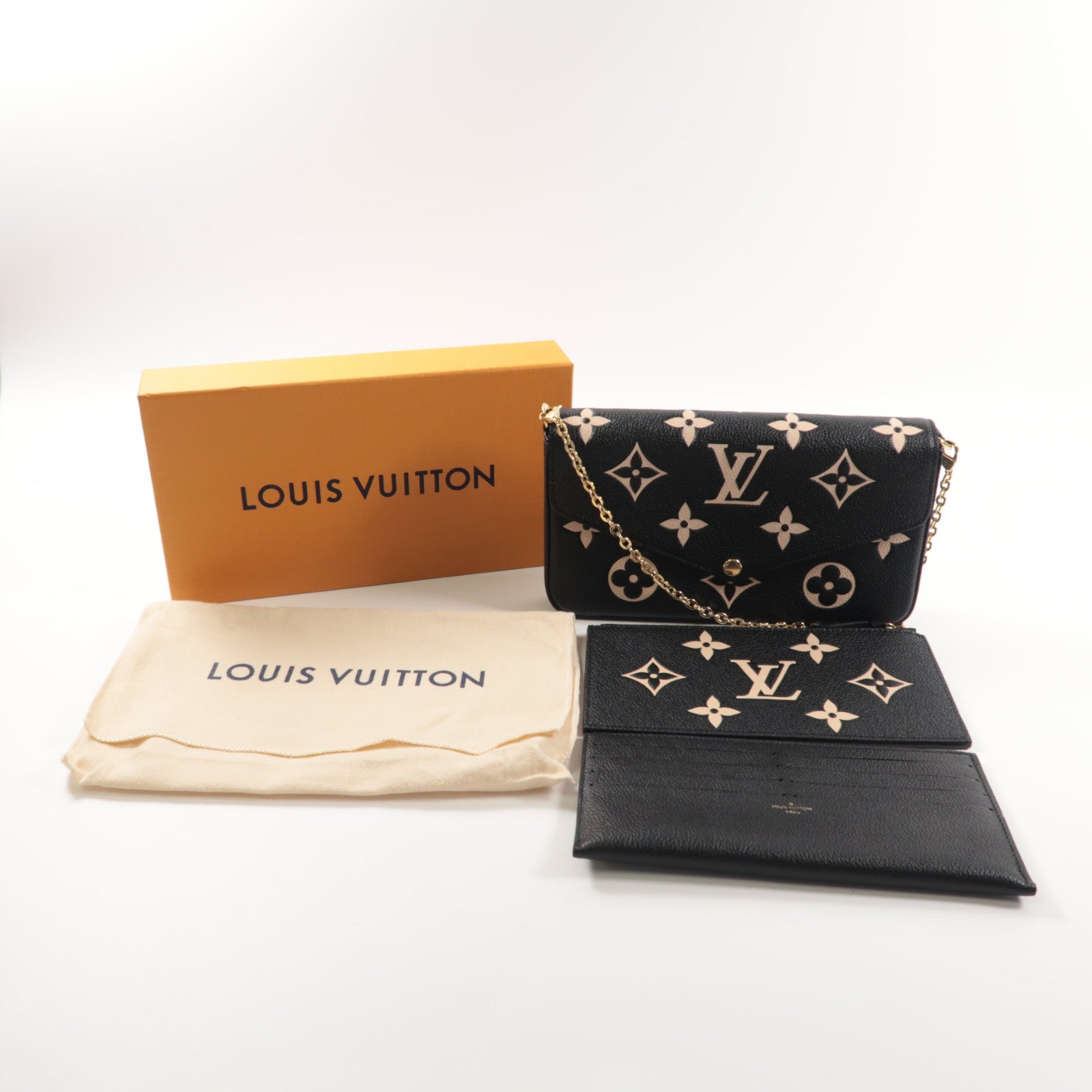 LOUIS VUITTON Monogram Empreinte Felicie Pochette鏈帶肩背袋黑色/米色