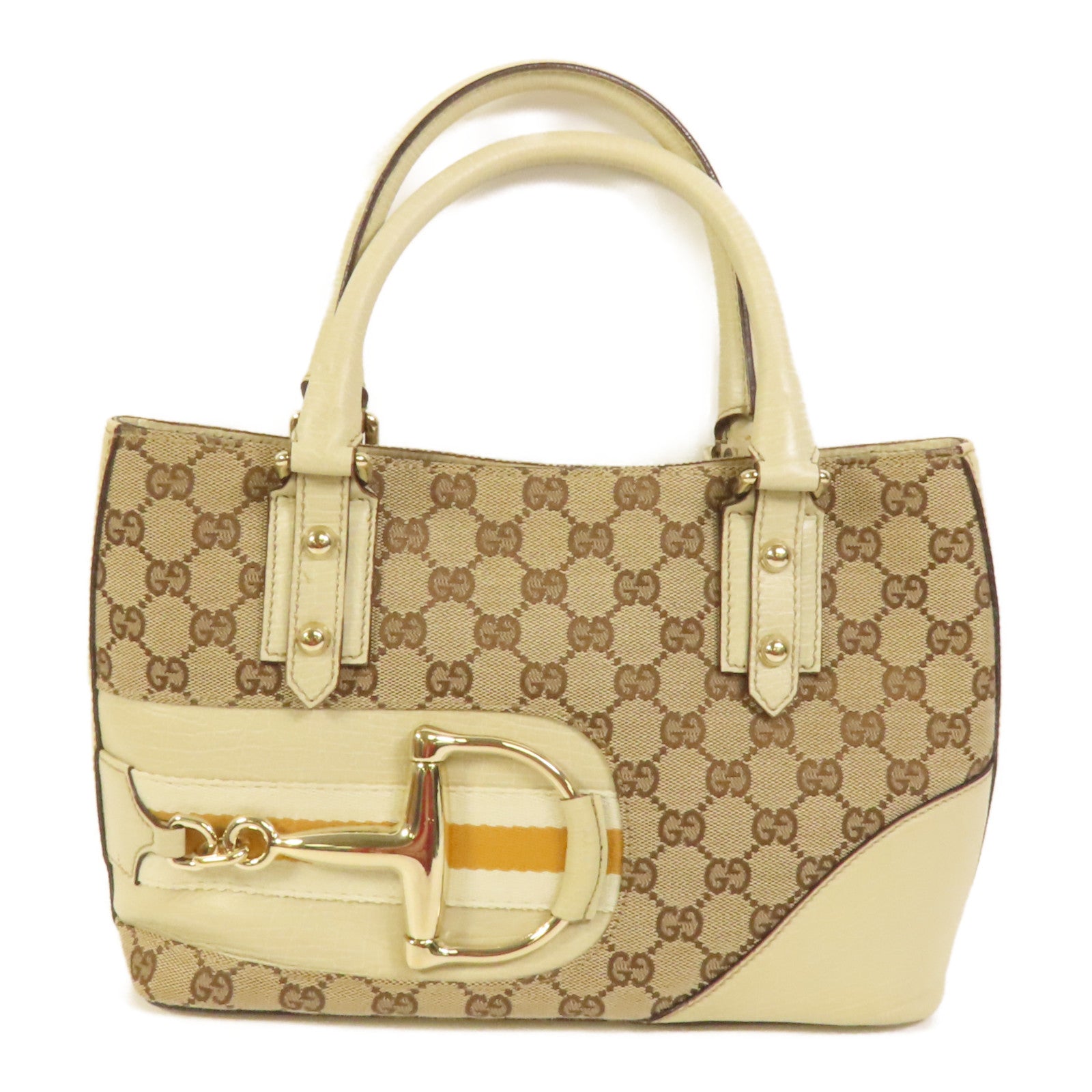 GUCCI 帆布Horsebit Tote金扣手挽袋