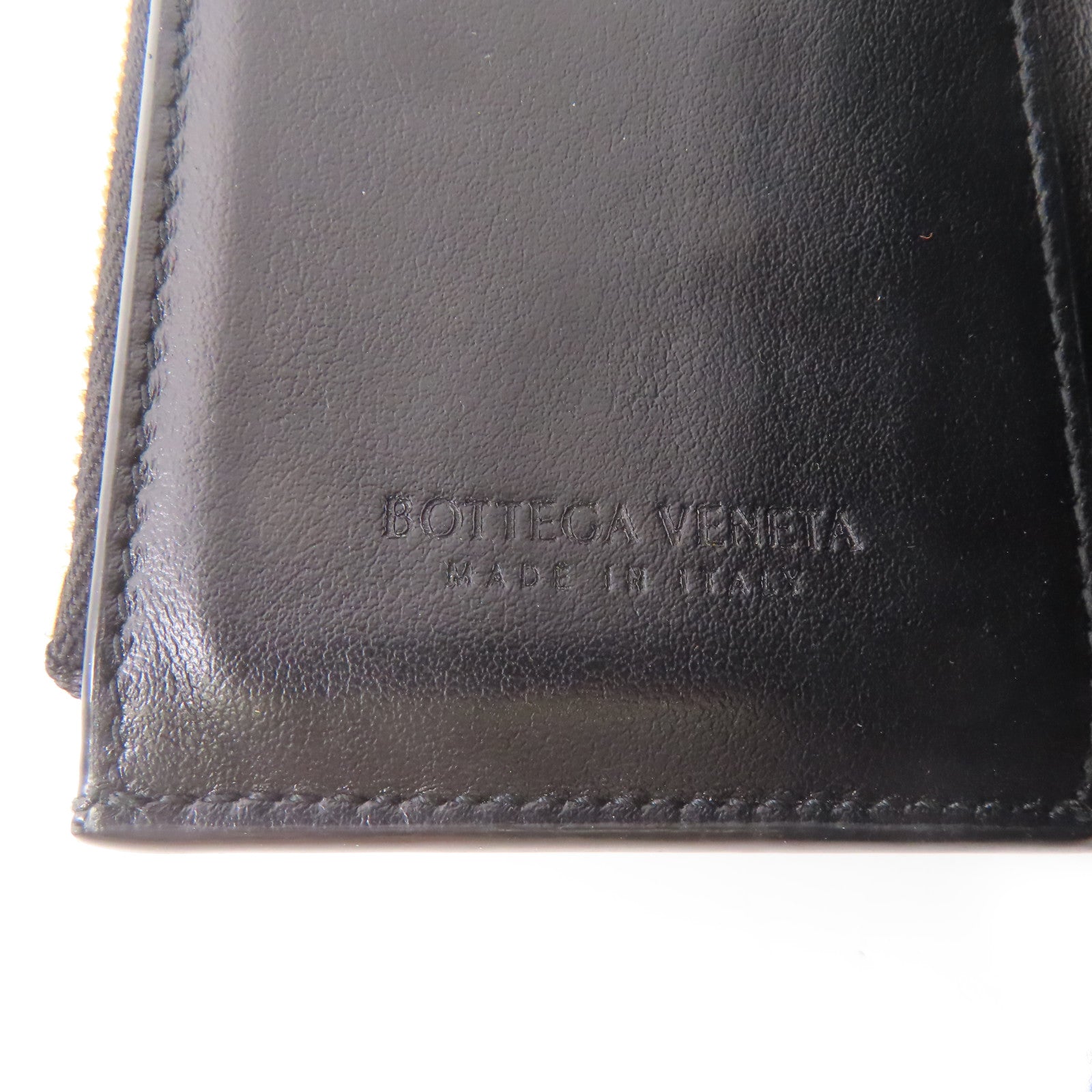 BOTTEGA VENETA 羊皮皮革Fold Wallet金扣錢包黑色/啡色