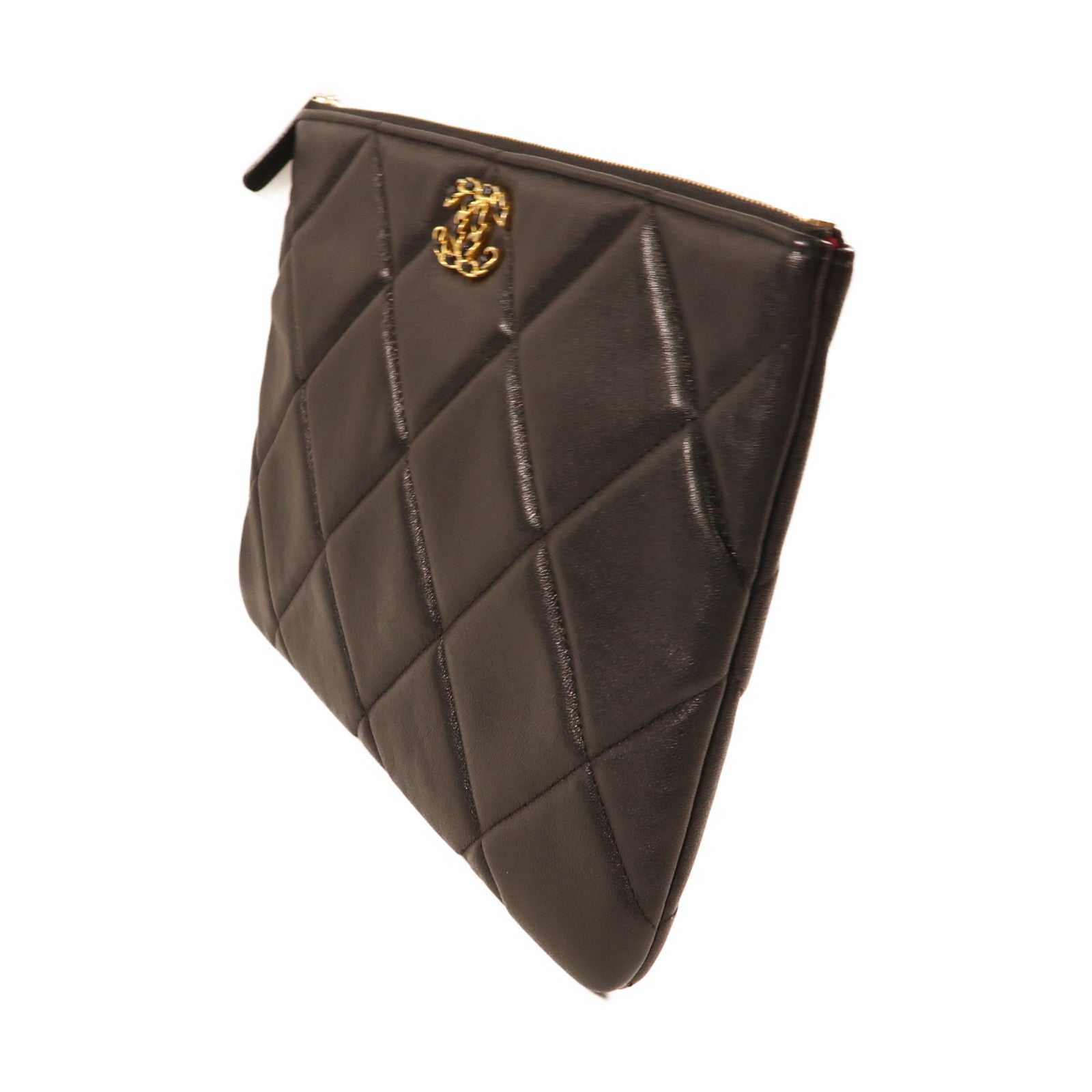 CHANEL 羊皮皮革Clutch金扣手拿包黑色