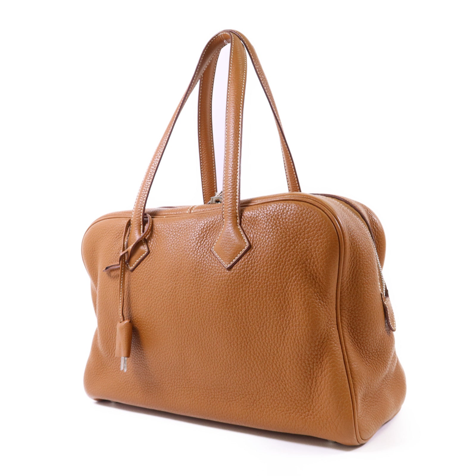HERMES Clemence皮革Victoria銀扣手挽袋Gold