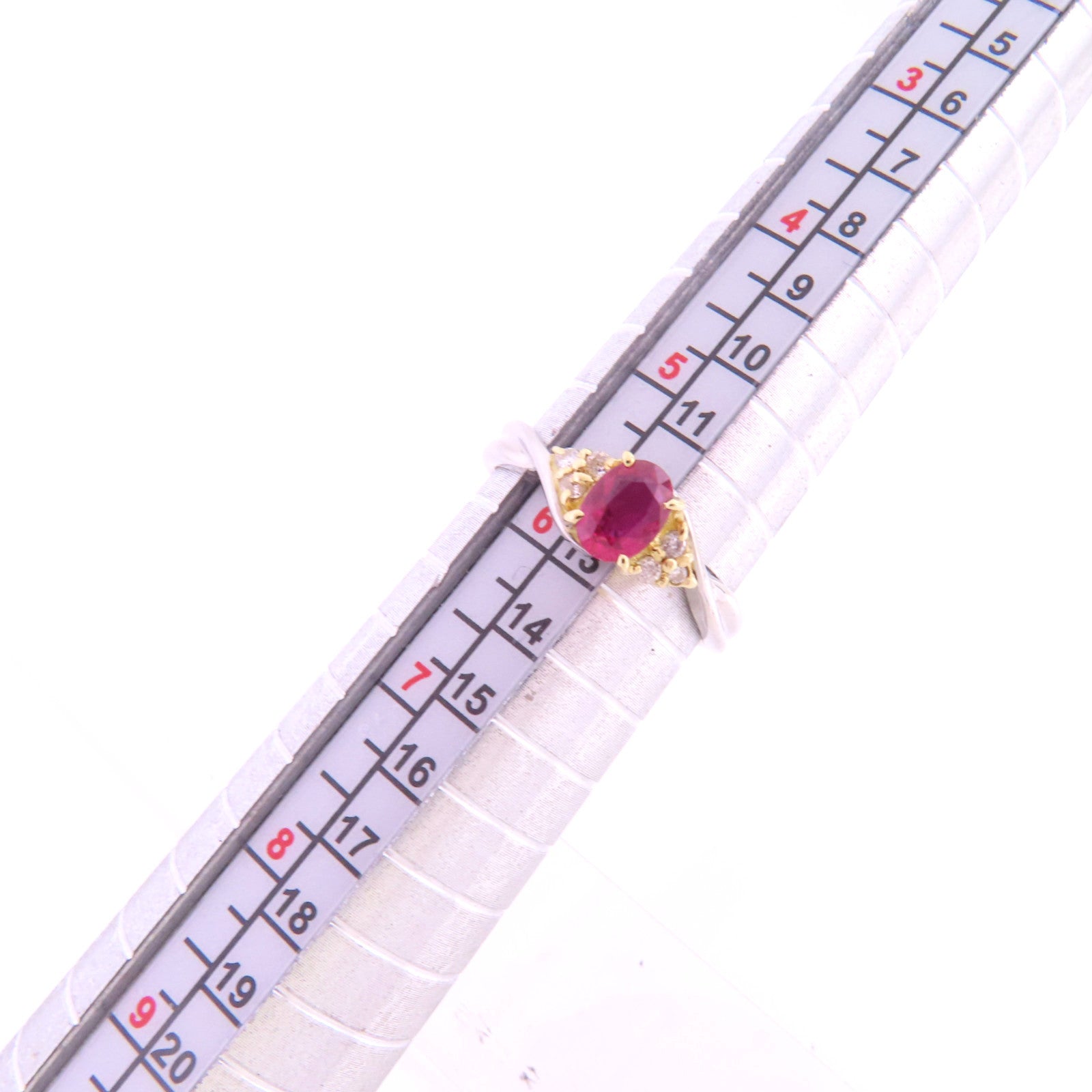 JEWELRY 【激減優惠】PT900鉑金/18K黃金/紅寶石/鑽石Ruby Diamond Ring戒指US#5.75