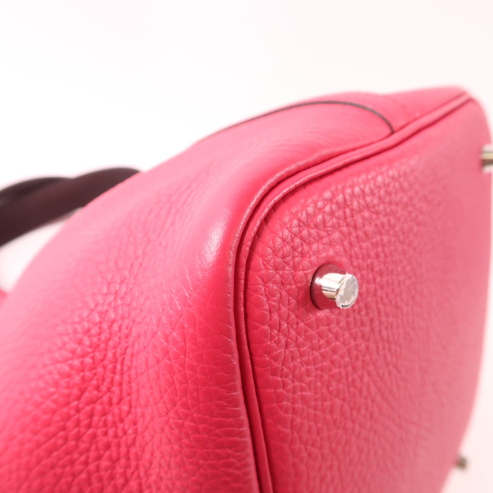 HERMES Clemence皮革Picotin MM銀扣手挽袋Framboise/Rouge Sellier