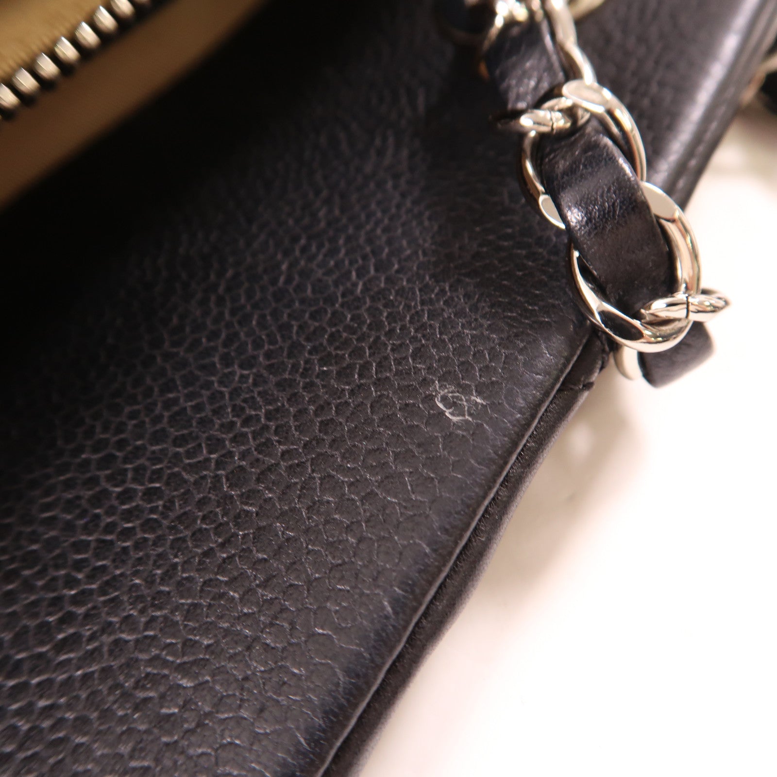 CHANEL 牛皮皮革Shoulder Tote銀扣鏈帶肩背袋/手挽袋