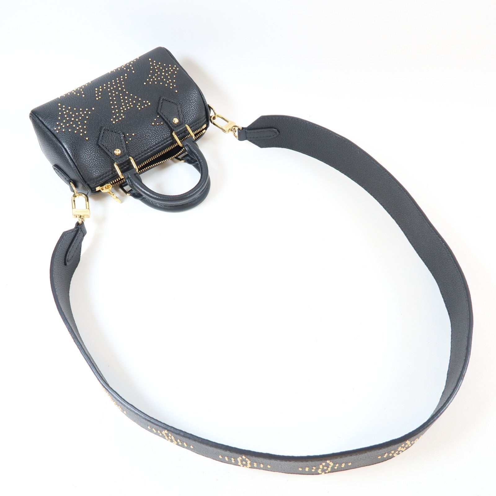 LOUIS VUITTON Monogram Empreinte Nano Speedy金扣手挽肩背兩用袋黑色