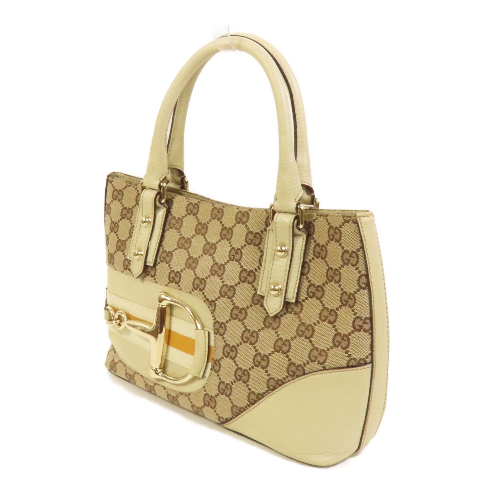 GUCCI 帆布Horsebit Tote金扣手挽袋