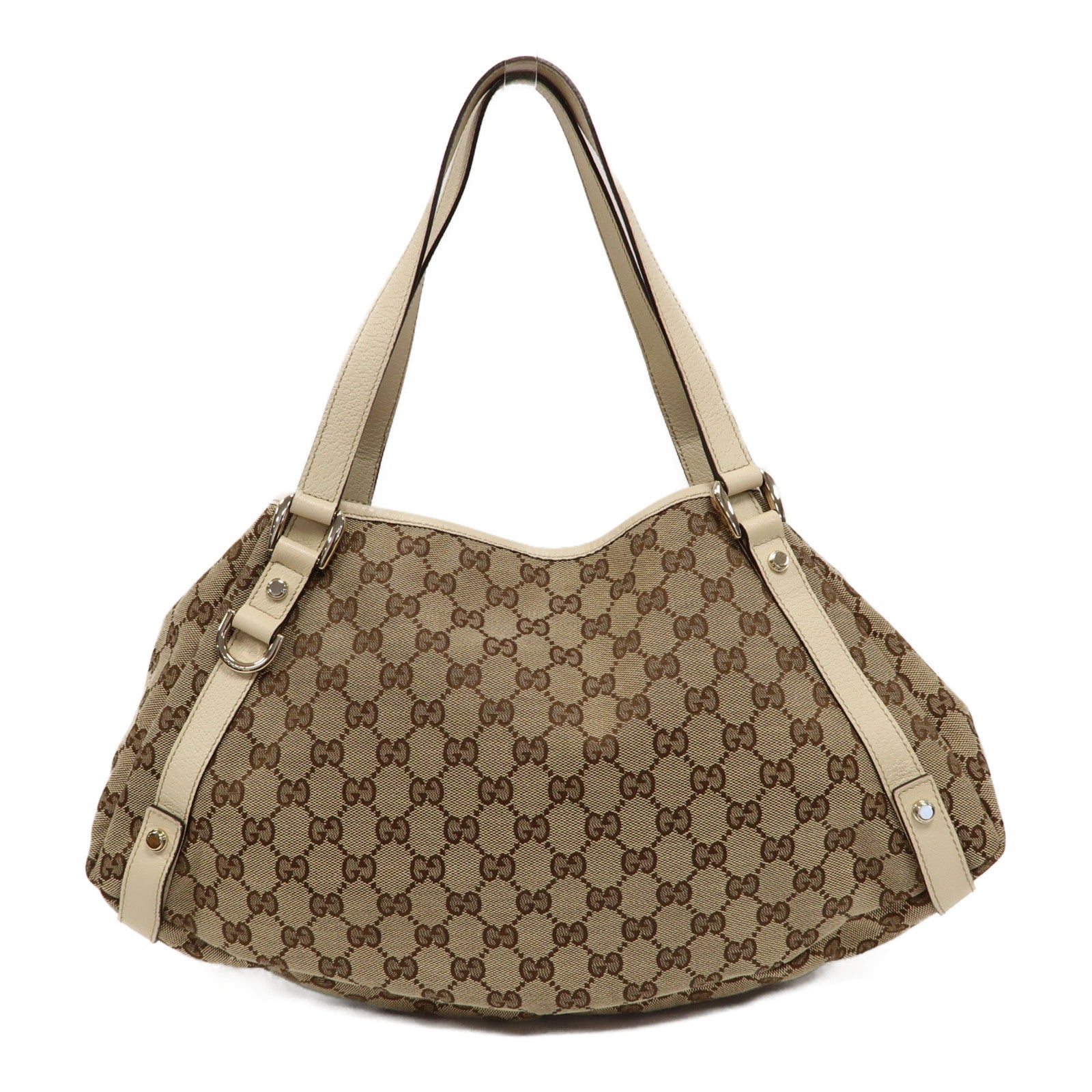 GUCCI 【激減優惠】帆布Abbey Shoulder Bag金扣肩背袋啡色/白色