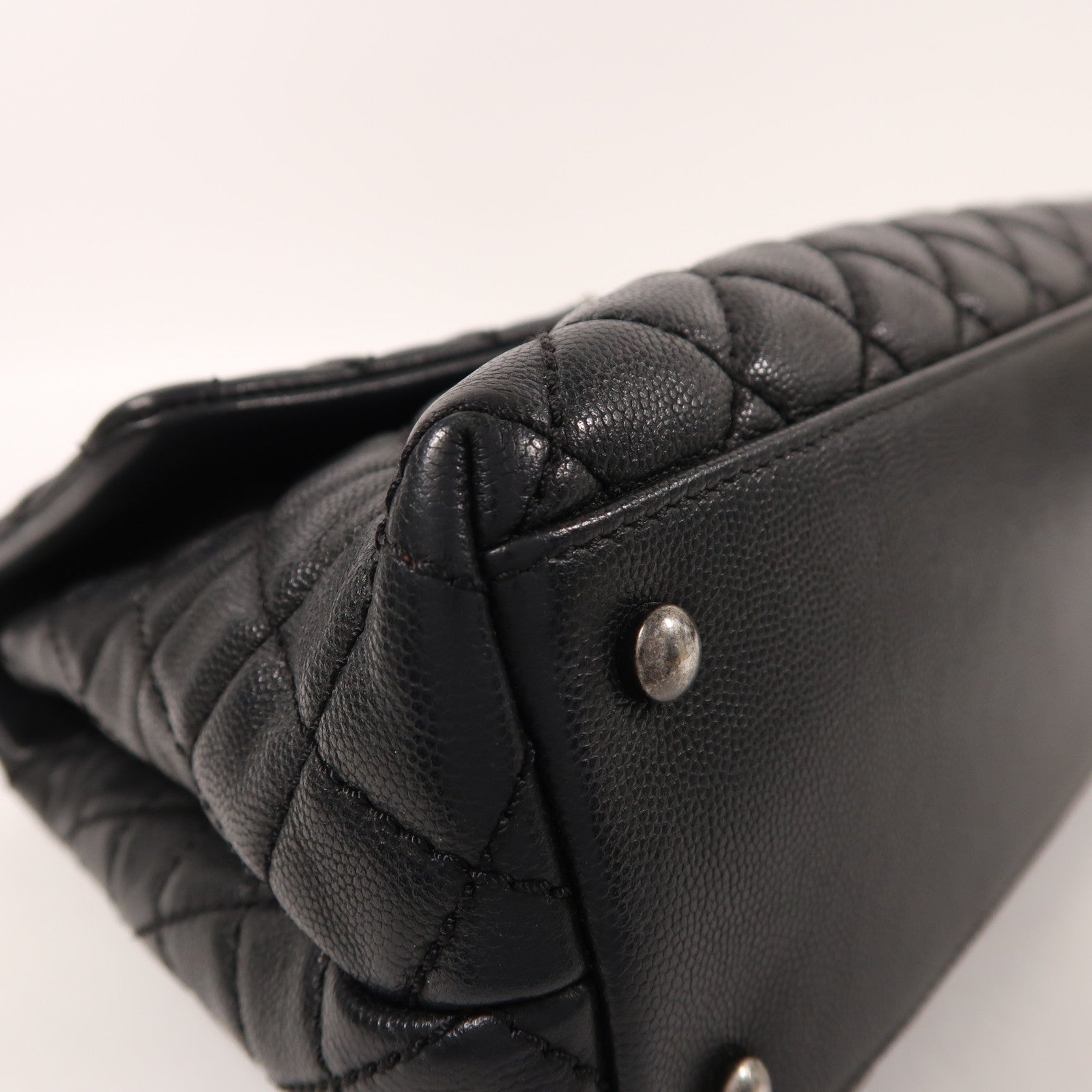 CHANEL 牛皮皮革Coco Handle Large銀扣手挽肩背兩用袋