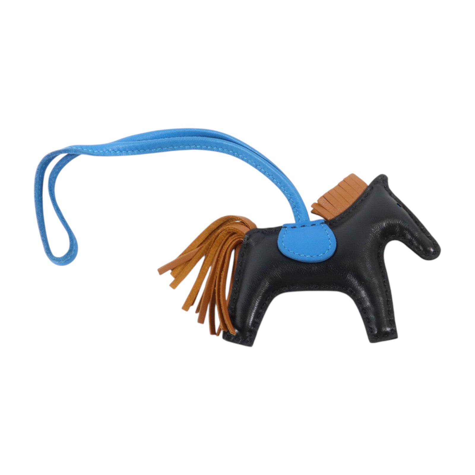 HERMES Milo皮革Rodeo PM掛飾Noir/Gold/Bleu Zanzibar