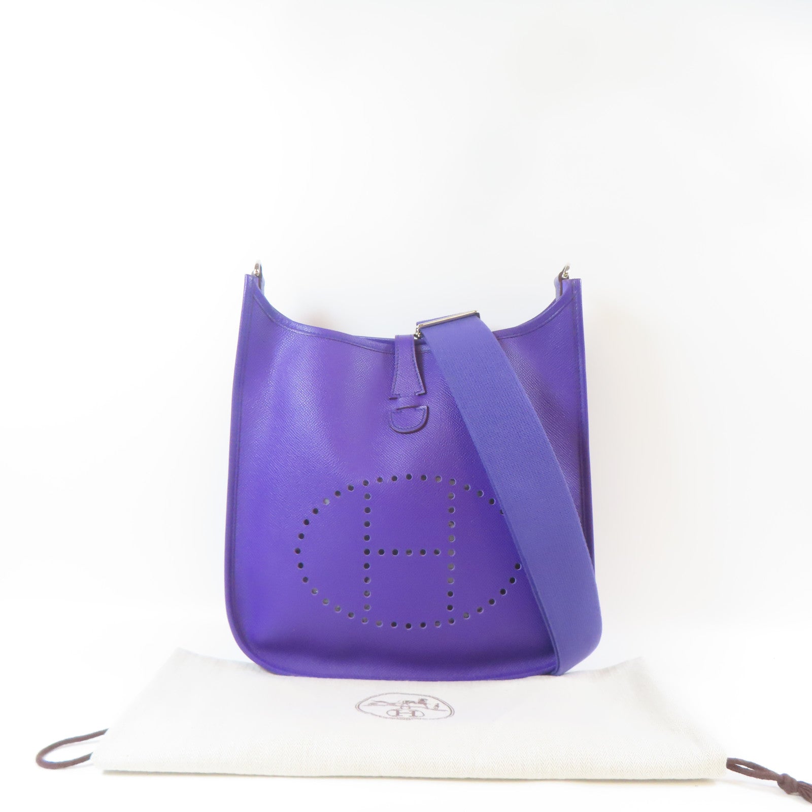 HERMES Epsom皮革Evelyne PM銀扣肩背袋紫色