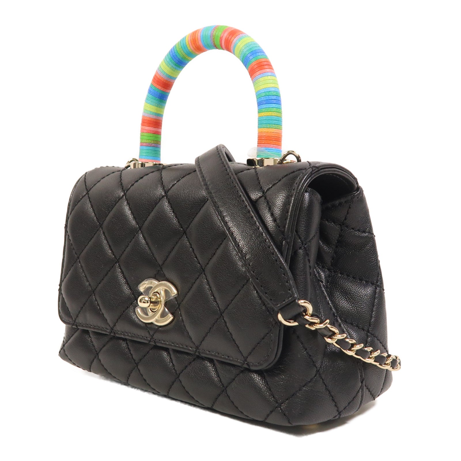 CHANEL 【激減優惠】羊皮皮革Mini Coco Handle金扣手挽肩背兩用袋